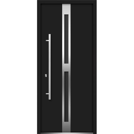 VDOMDOORS Front Exterior Prehung Glass Steel Door 36x80 " Deux 1755 Black EnamelLite&Stainless Inserts Modern DEUX1755ED-BLK-36-RH